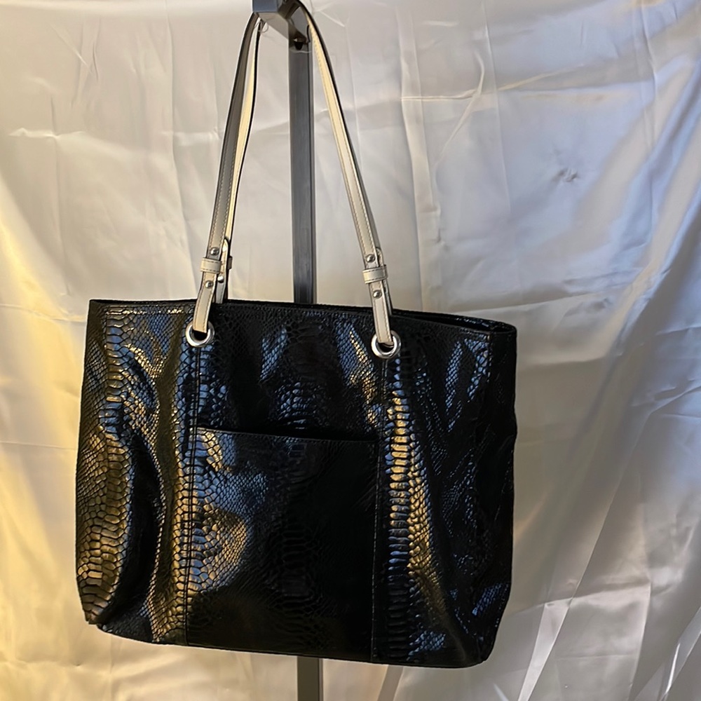 Wilson Leather Black Python Pattern Hand Bag Shou… - image 1
